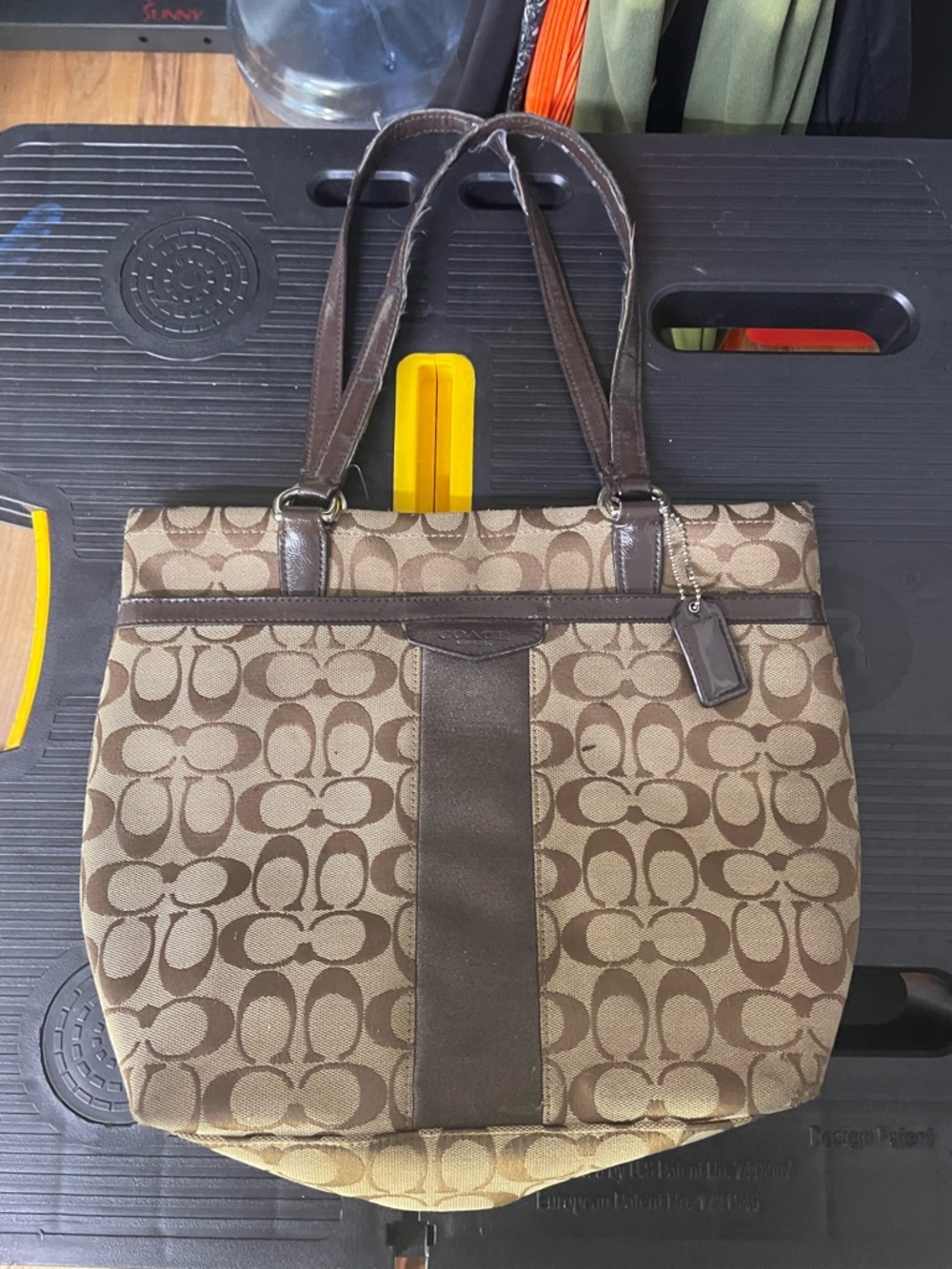 Coach Brown Signature Canvas Tote with Dark Brown Trim